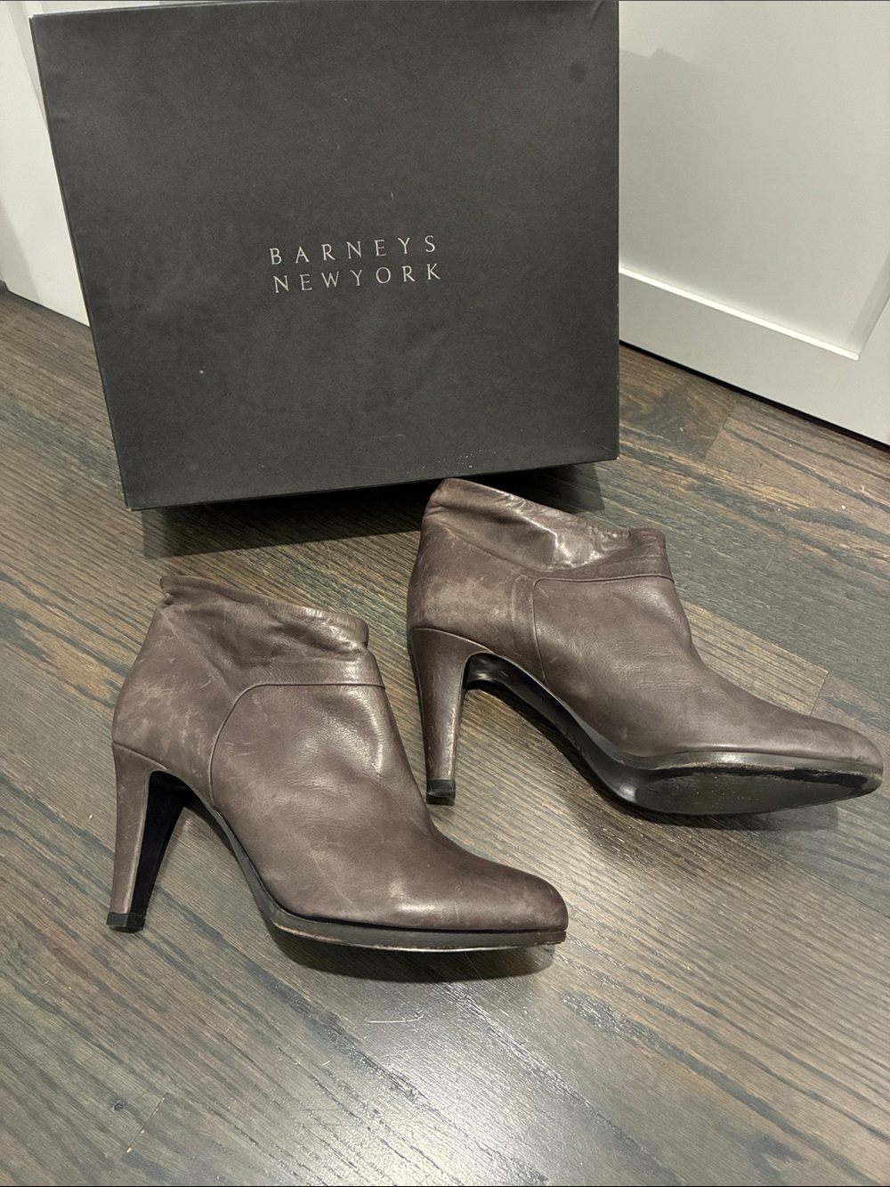 Barneys Co-Op New York Women's Chocolate Brown/Gray Leather Ankle Booties
